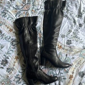 Born Over the Knee Black Leather Boots; 8.5